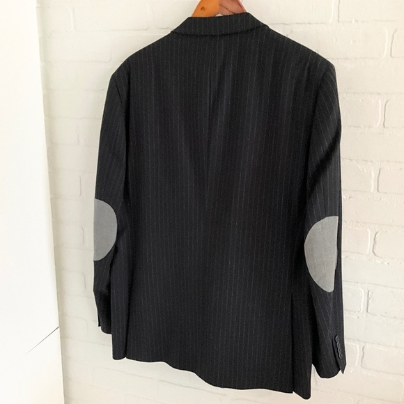 Paoletti x Marzotto Men’s/Unisex Blazer Pinstripe Elbow patches Navy/Gray Sz 44R - Picture 2 of 15